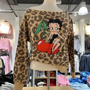 Leopard Print Top with Betty Boop and Cherry Design